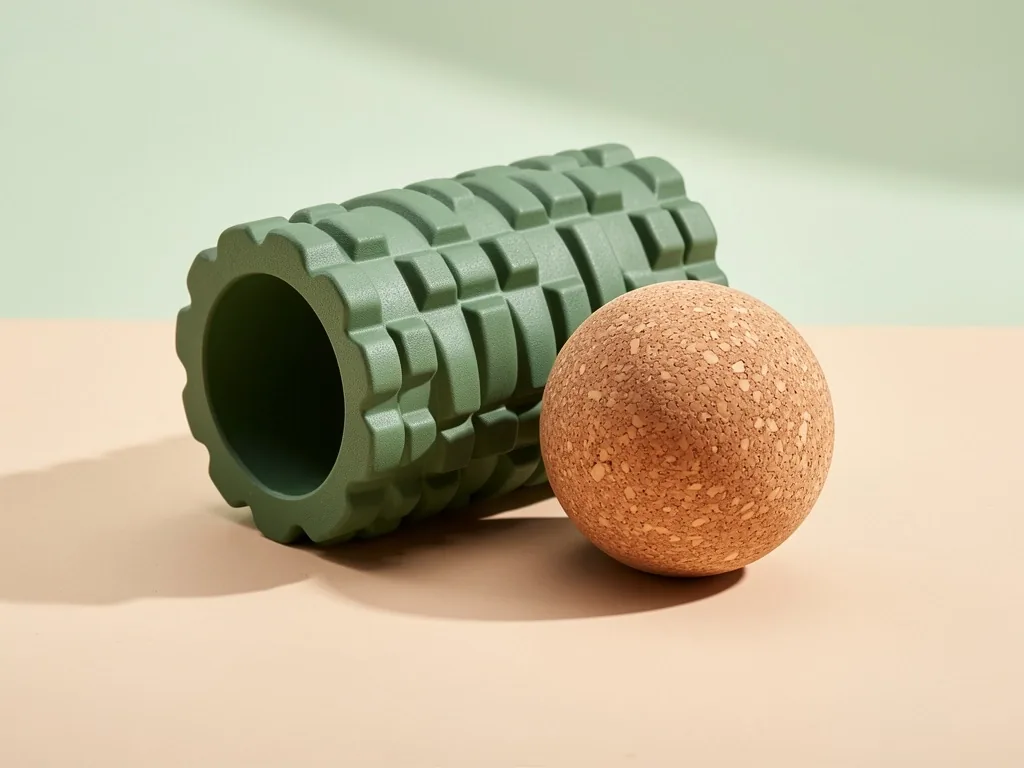 Foam roller and massage ball on a studio surface