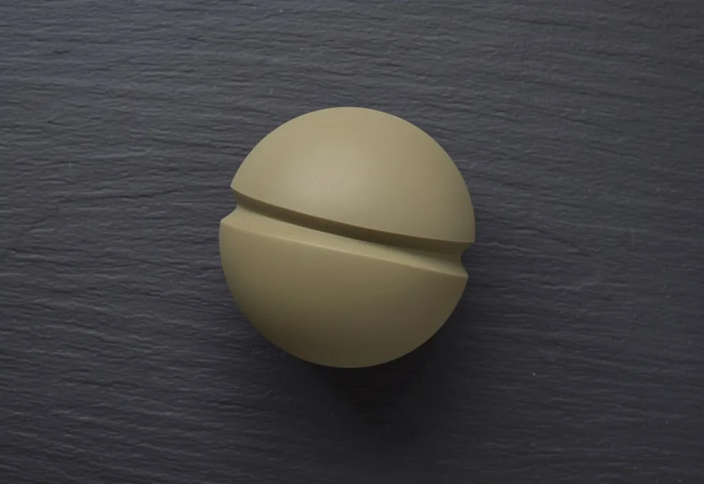 Peanut massage ball with double-sphere design on a dark surface