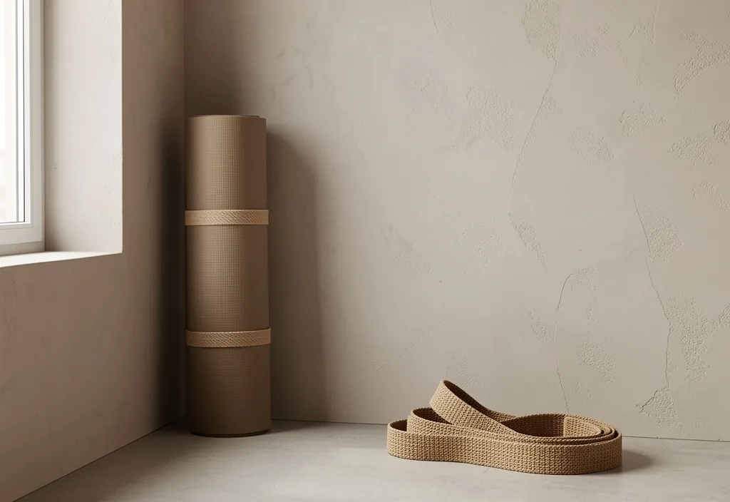Home stretching space with mat and strap