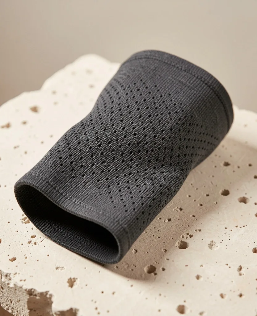 Compression knee support sleeve on studio surface
